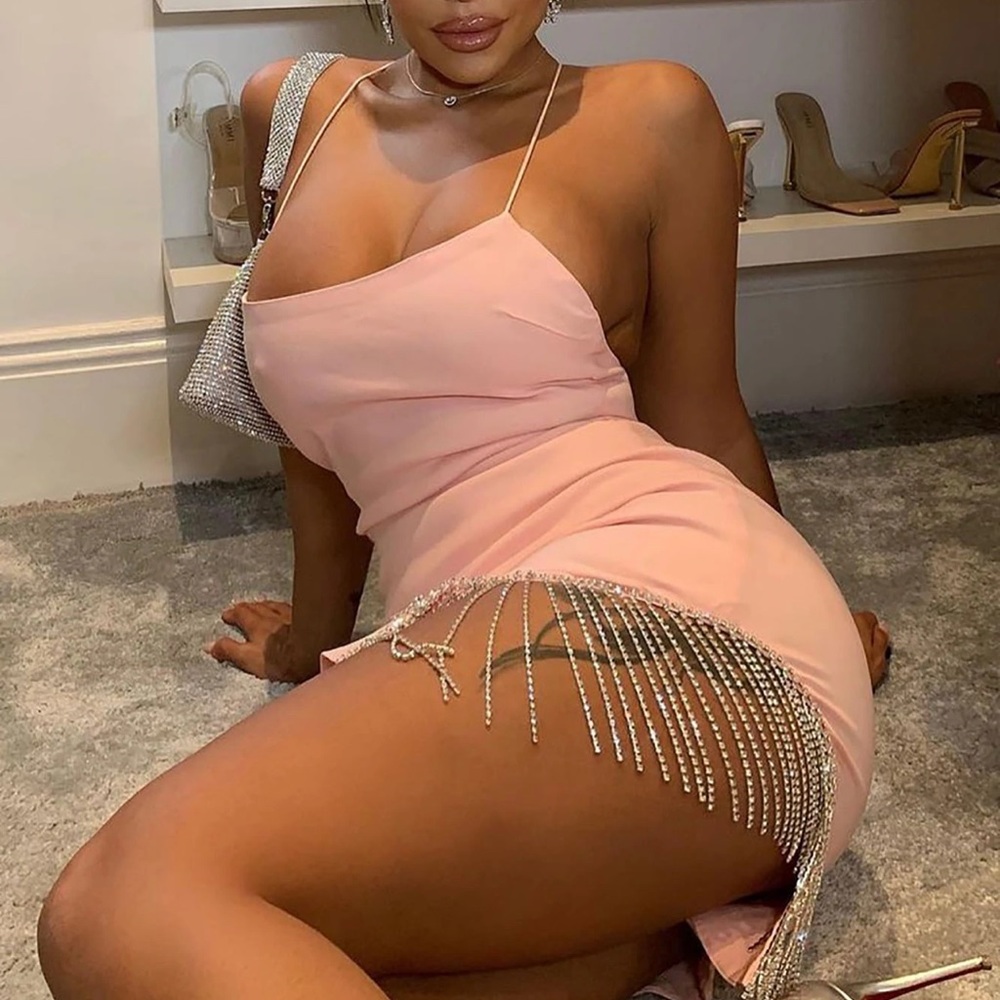 NEW! Diamond Tassel Slit Mini Dress - L